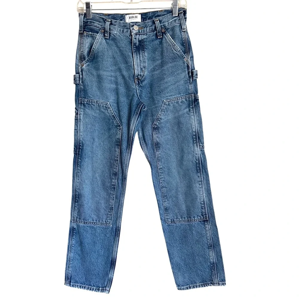 Agolde Size 23 Jeans Rami Carpenter Blue High Rise Double Knee Straight Leg boho